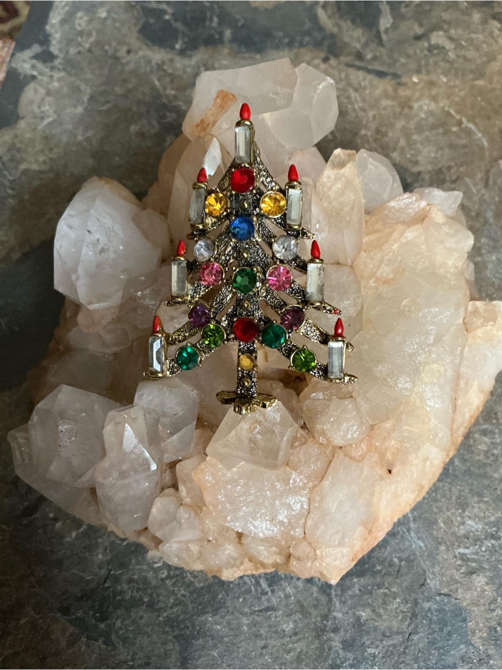 Vintage Hollycraft Multicolor Christmas Tree Brooch - Women Jewelry